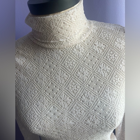 FREE PEOPLE Sweet Memories Ivory Sheer Lace Turtleneck Top - Picture 4 of 8